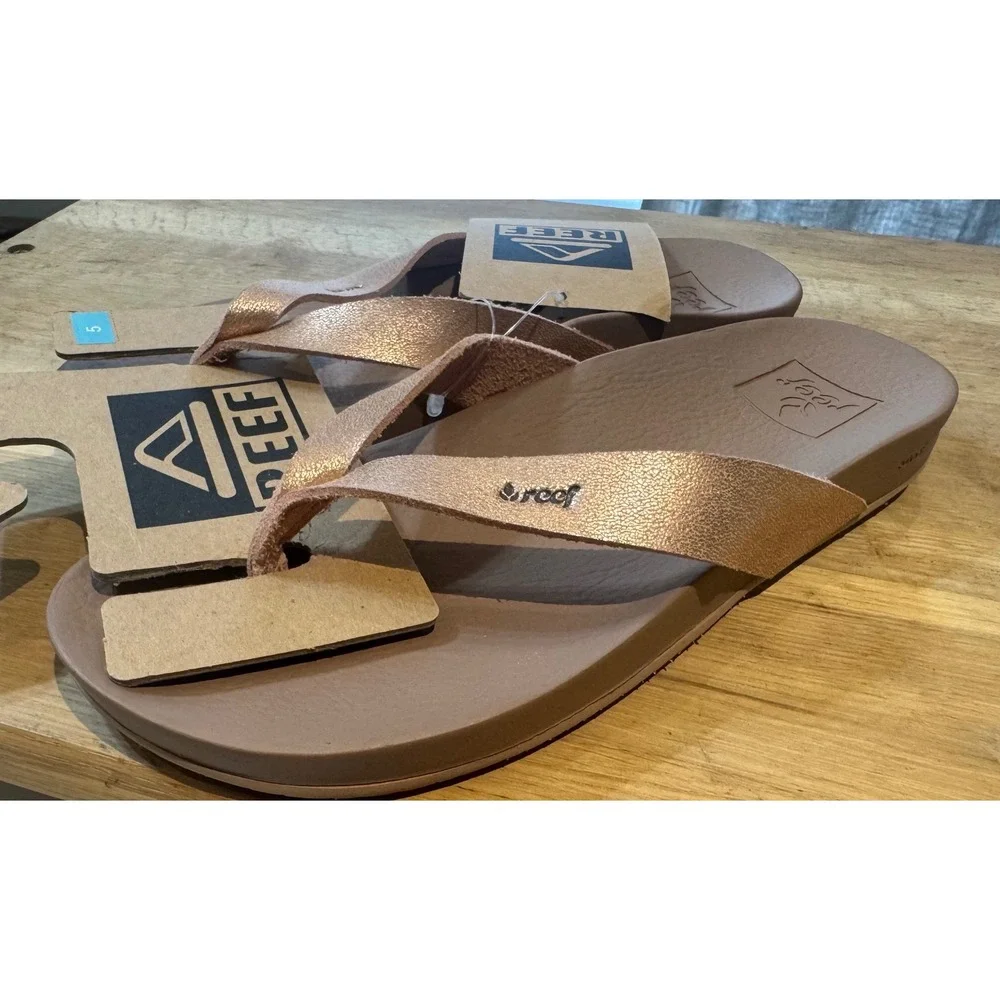 Reef Metallic Bronze Thong Sandals - Rose Gold Straps